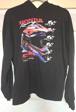 Honda Racing Hoodie Mens Large Black Motocross Helmet Graphic Sweatshirt NWOT
